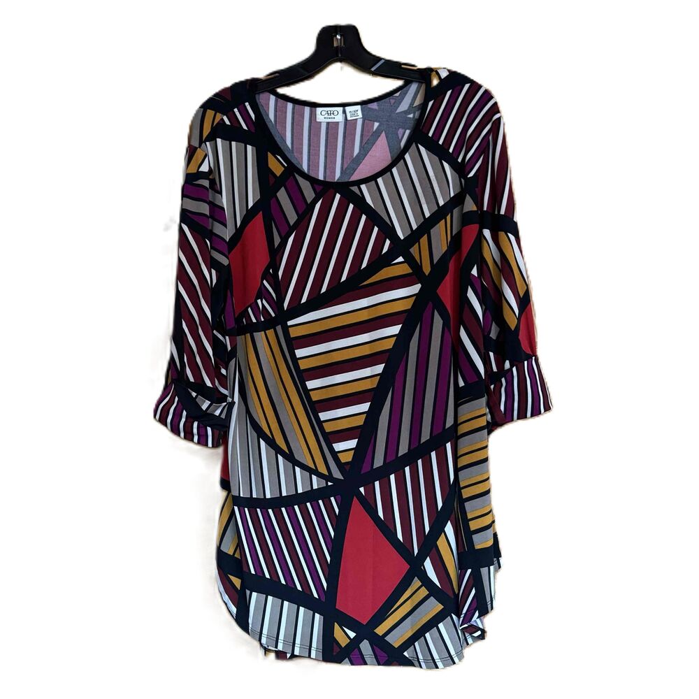 Cato Woman Blouse Geometric Pattern Multicolored 3/4 Sleeves Size 14/16W